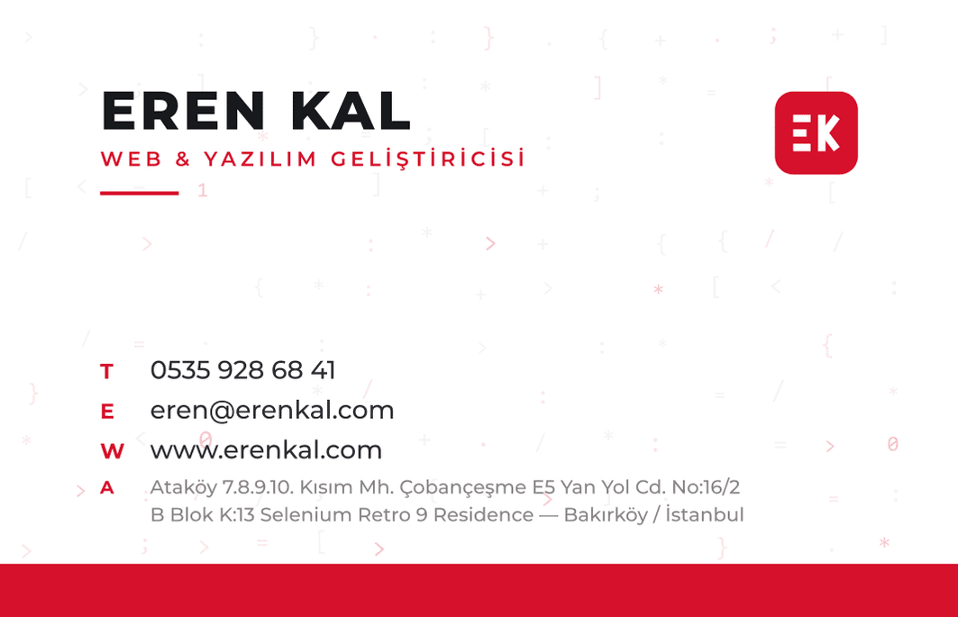 Eren Kal — kartvizit arka yüz